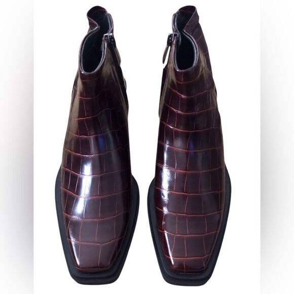 Franco Sarto Fina Croc Embossed Western Ankle Boots Mahogany Size 5 - Picture 3 of 9